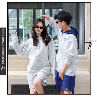 Áo hoodie zip đôi basic đẹp - Áo unisex mẫu xám thêu logo TL - HZ08