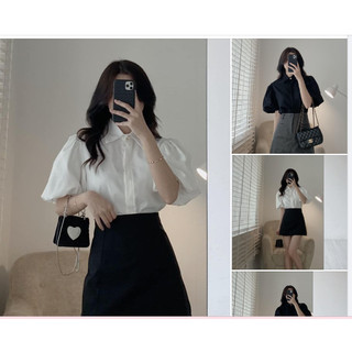 Áo sơ mi tay phồng cúc ngọc nổi bật myra - Smtho856