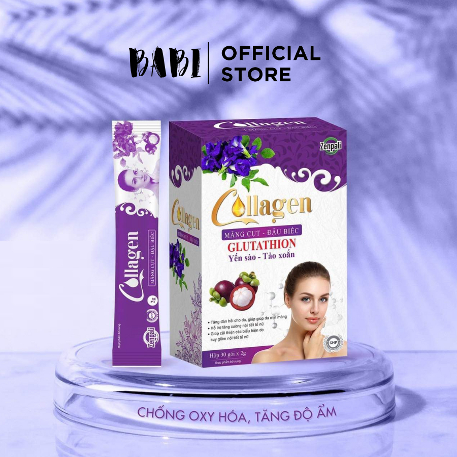 Collagen măng cụt đậu biếc hari store collagen Zenpali Chính Hãng Làm Đẹp Da Cân Bằng Nội Tiết Tố Nữ hộp 30 gói