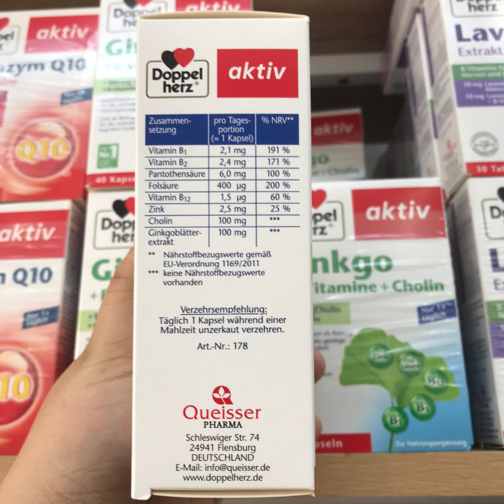 Viên uống Ginkgo bổ não và thần kinh Doppel Herz hộp 40 viên Hàng Đức