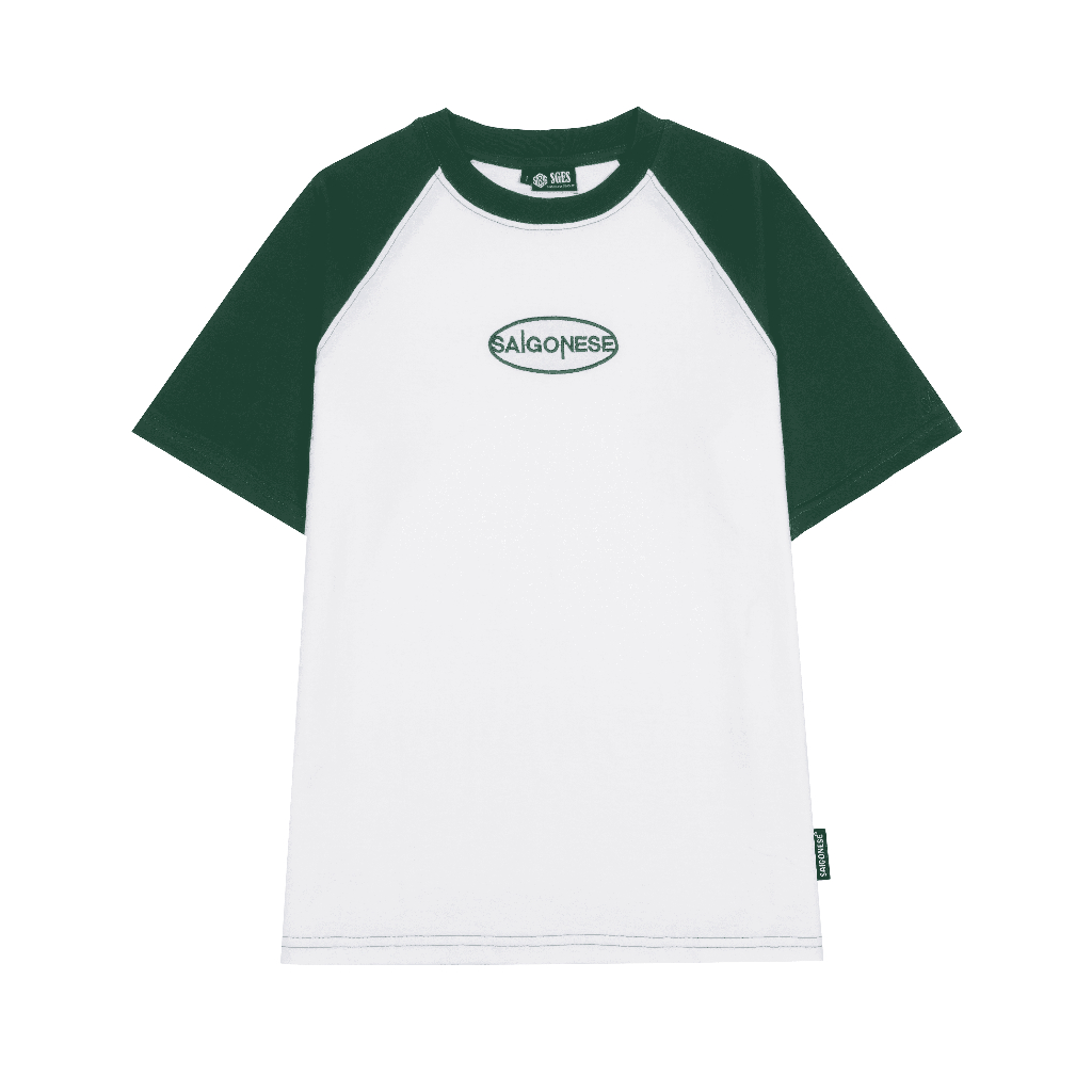 Áo Thun Raglan SAIGONESE Basic Thun Cotton Unisex Nam Nữ Form Rộng / Trắng Tay Xanh Lá