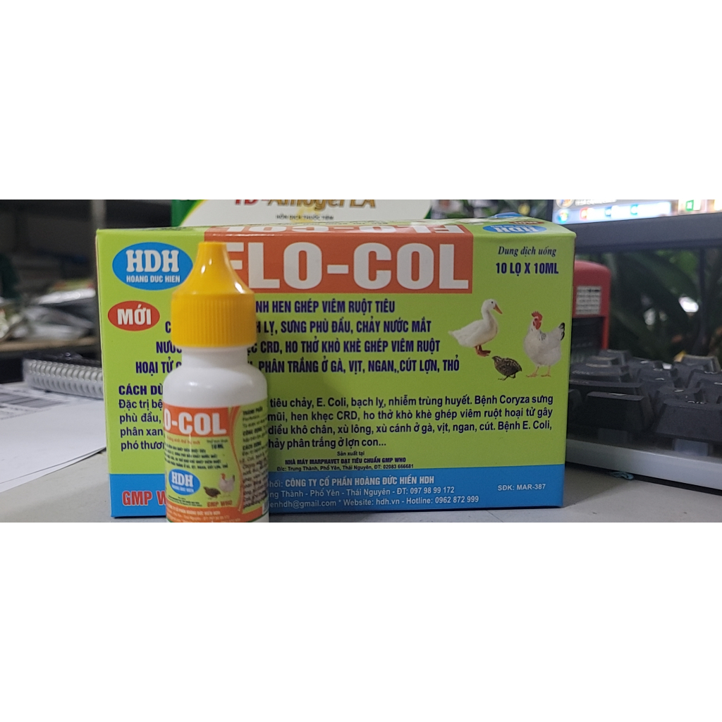 Flo-col: 10ml x 10 lọ, thương hàn, tụ huyết trùng, hen khẹc