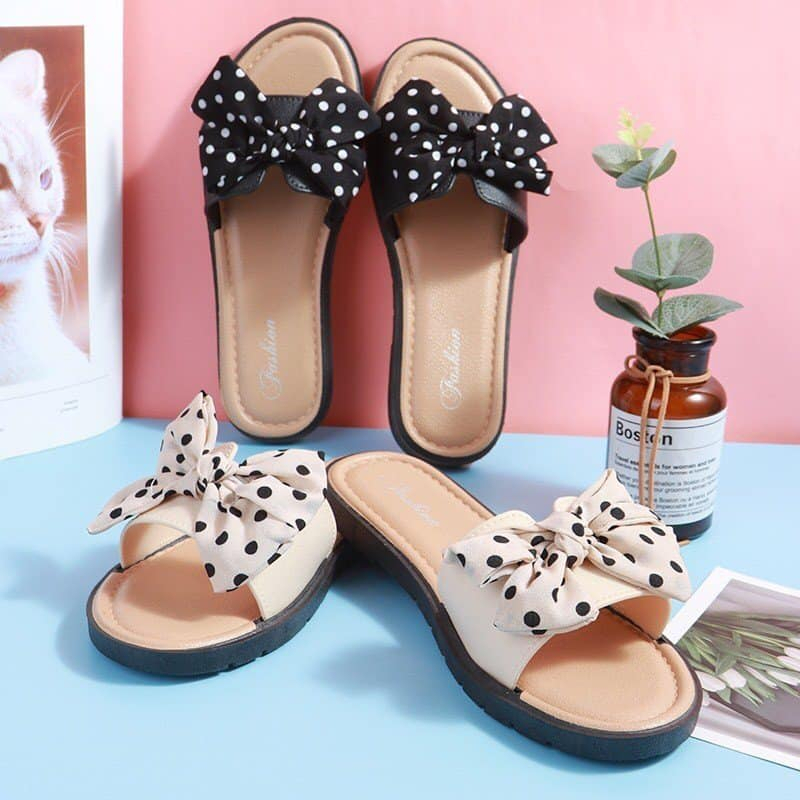 ⚡Dép bệt nơ chấm bi PVC Chống Nước xinh quá chị em ơi