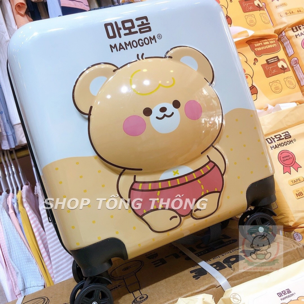 Vali gấu Du lịch có bánh xe siêu nhẹ hình gấu đáng yêu bền đẹp nhựa cao cấp MAMOGOM