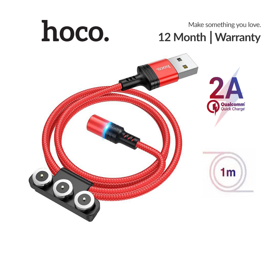 Cáp sạc 2A đầu hít nam châm Hoco DU03 3in1 đèn Led đầu sạc từ tính dài 1M cho Android / i.OS