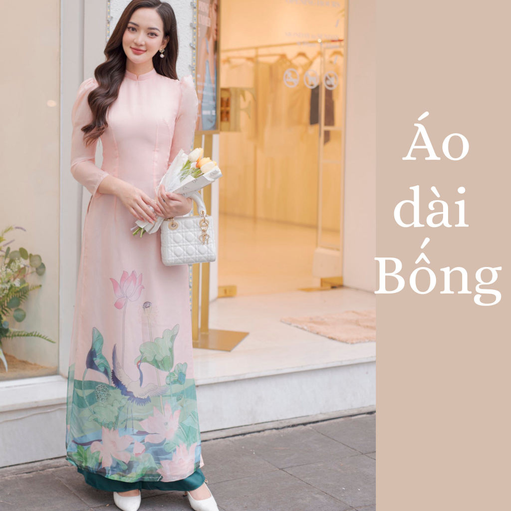Áo dài thiết kế bốn tà kèm quần may sẵn cao cấp