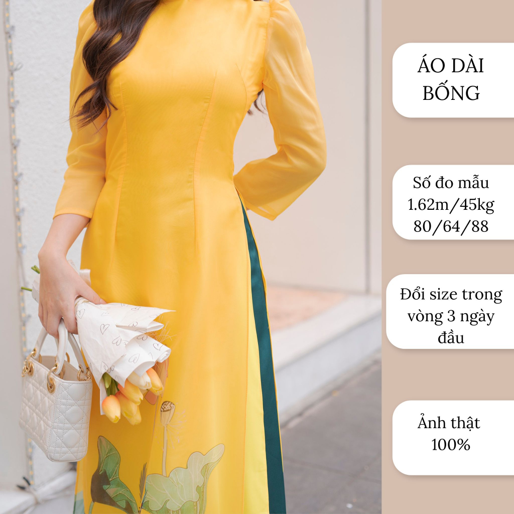 Áo dài thiết kế bốn tà kèm quần may sẵn cao cấp