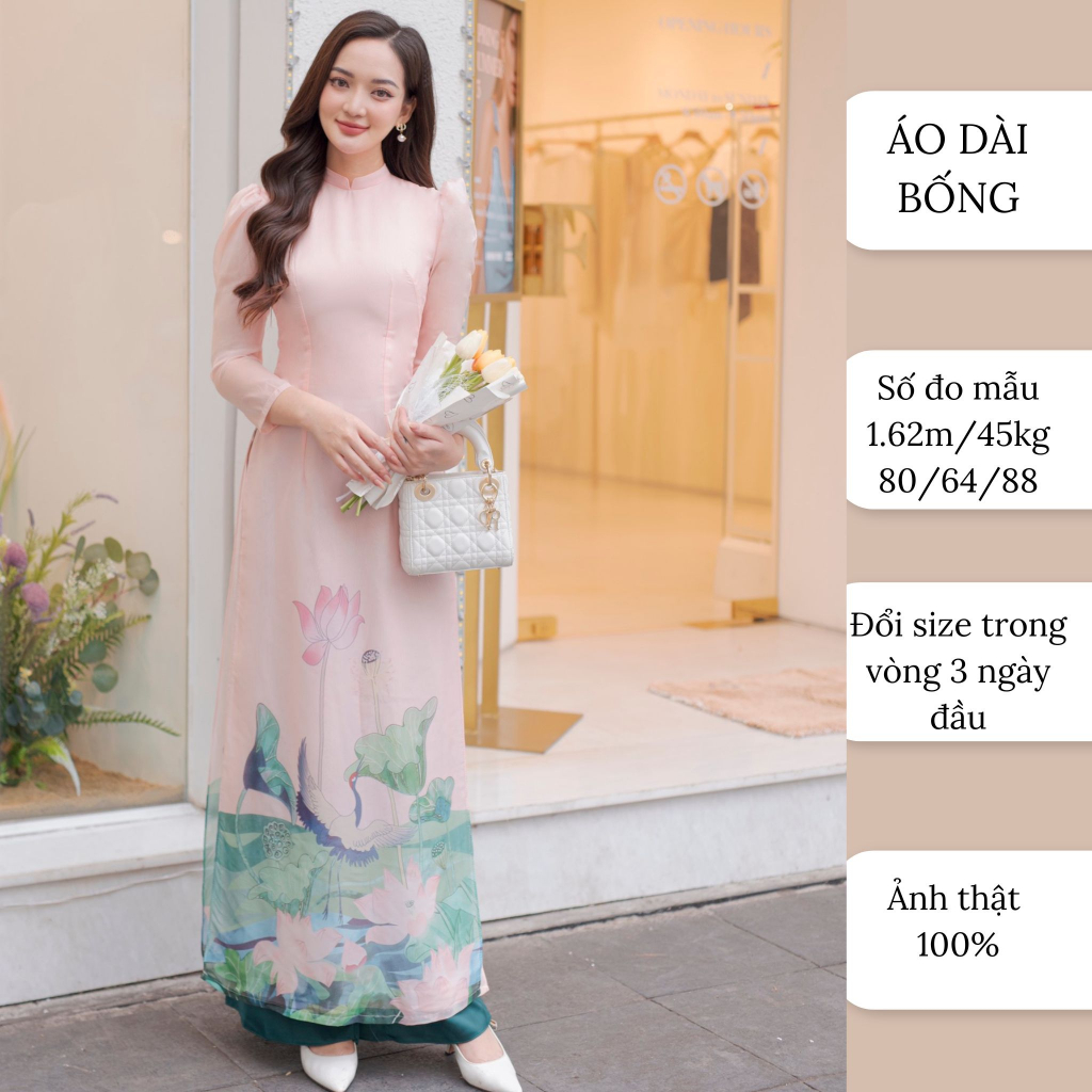 Áo dài thiết kế bốn tà kèm quần may sẵn cao cấp