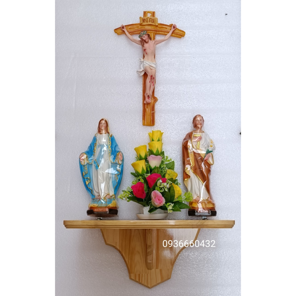 BỘ BÀN THỜ TƯỢNG CAO 30CM THÁNH GIÁ 40CM KỆ 40CM TƯỢNG CÔNG GIÁO COMPOSITE