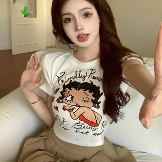 Áo croptop ngắn tay ôm body cổ phối viền màu in họa tiết, áo kiểu nữ CÔ GÁI SIÊU HOT PC28934