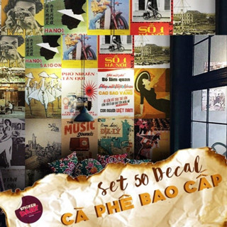 Set decal bao cấp kích thước A4, trang trí decor quán cà phê