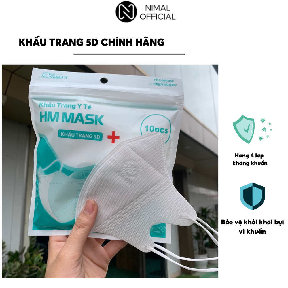 Khẩu trang 5D y tế kháng khuẩn Nimal combo 1 thùng 100 cái