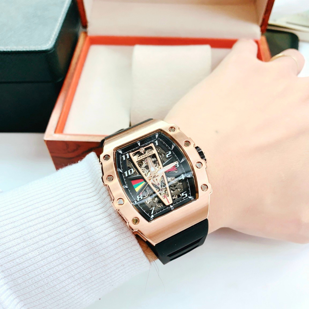 Đông Hồ Hanboro Nam,Chính Hãng,Máy Cơ Tự Động,Size:44mm.Trẻ Trung-Năng Động-Cá Tính