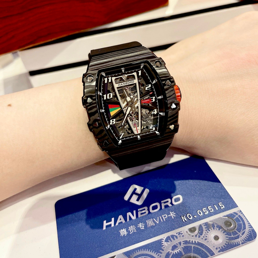 Đông Hồ Hanboro Nam,Chính Hãng,Máy Cơ Tự Động,Size:44mm.Trẻ Trung-Năng Động-Cá Tính