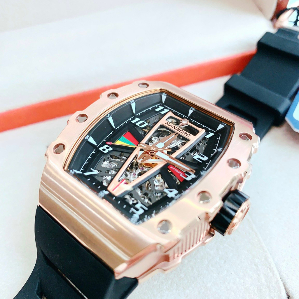 Đông Hồ Hanboro Nam,Chính Hãng,Máy Cơ Tự Động,Size:44mm.Trẻ Trung-Năng Động-Cá Tính