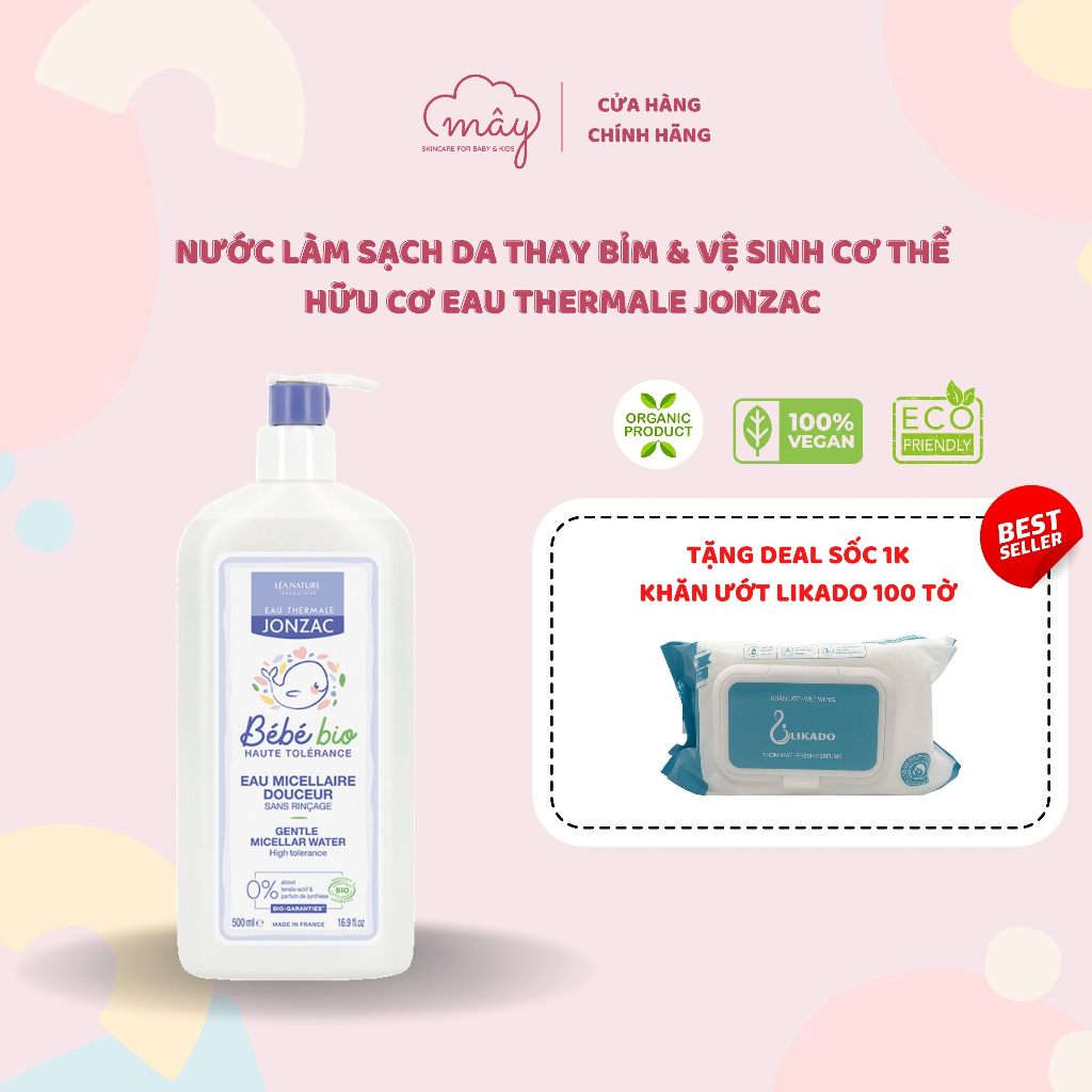 Nước làm sạch da hữu cơ cho bé từ sơ sinh Micellar Léa Nature - Jonzac Bébé Bio - Nội địa Pháp