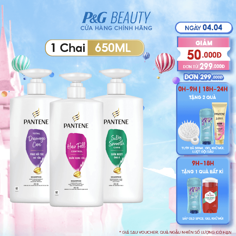 Dầu Gội PANTENE 650ml Ngăn Rụng Tóc / Mượt Mà Óng Ả/ Phục Hồi Hư Tổn/ Giảm Gàu/ Dưỡng Ẩm