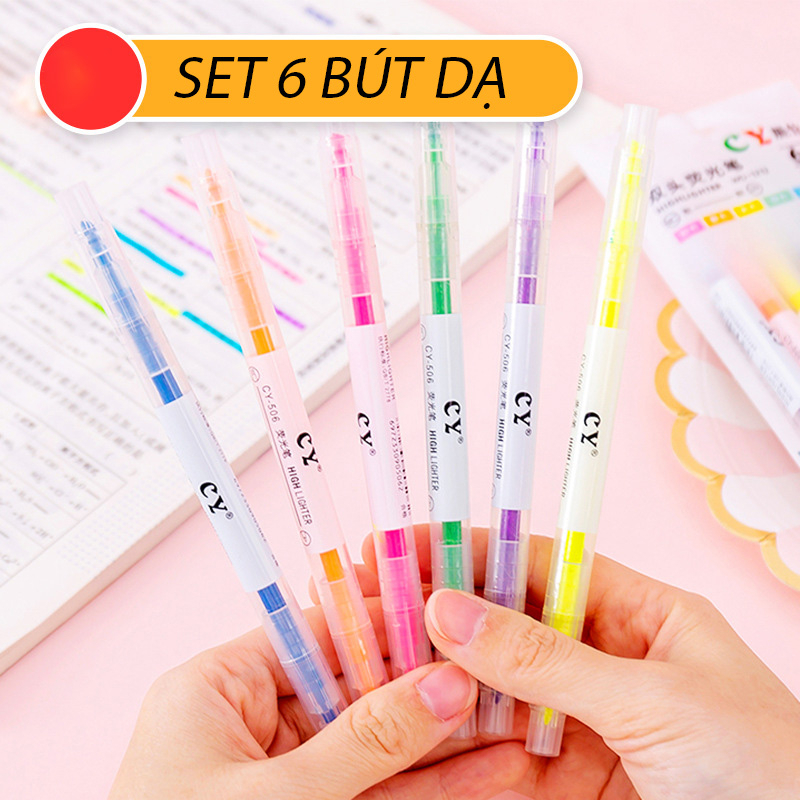 Set bút dạ đánh dấu 6 màu MILASO bút nhớ highlight nhiều màu dễ thương kèm hộp đựng SP-001448