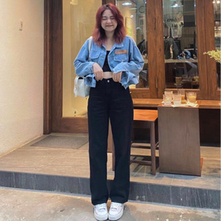 Quần Jean Ống Suông Rộng Màu Đen - Leda