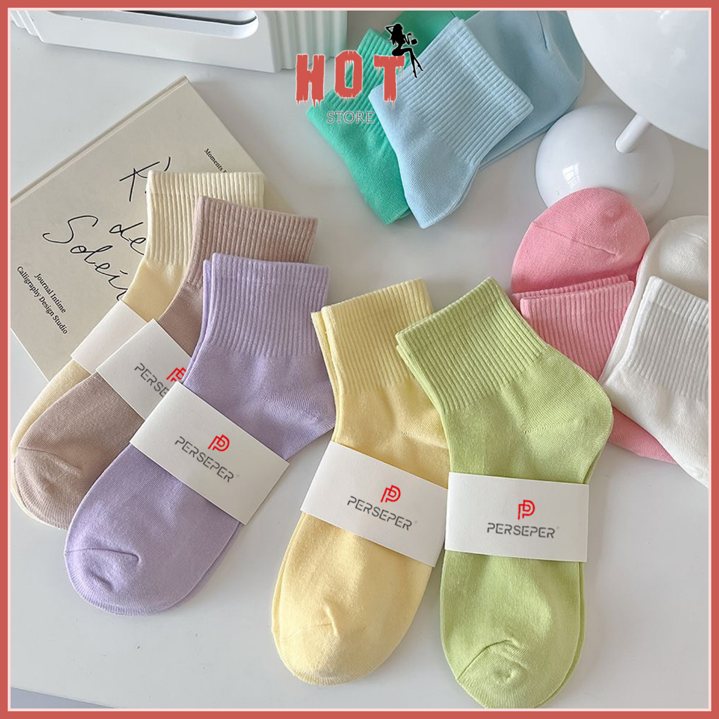 Tất vớ nữ basic nhiều màu phong cách Hàn Quốc dễ phối đồ, chất liệu cotton co giãn - Hot Store