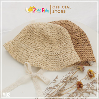 Mũ cói cho bé - Mũ cói phối ren đi biển M02