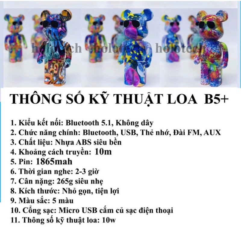 Loa Bluetooth Mini Cầm Tay HOLOCOM B5+ Hình Gấu BearBrick, Loa Di Động Đẹp Nghe Nhạc Hay Âm To - Hỗ Trợ USB Và Thẻ Nhớ
