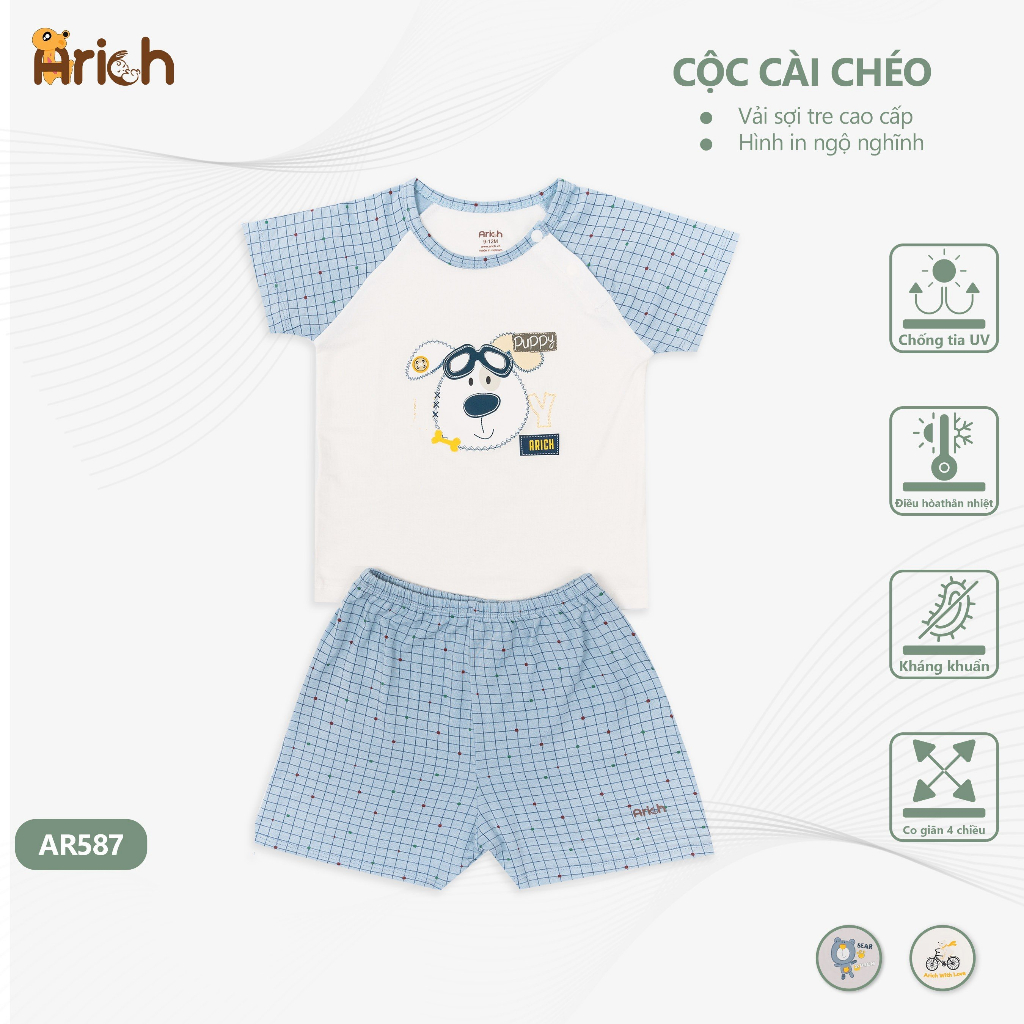 Bộ cộc tay cài chéo họa tiết đáng yêu cho Bé size từ 6-18m