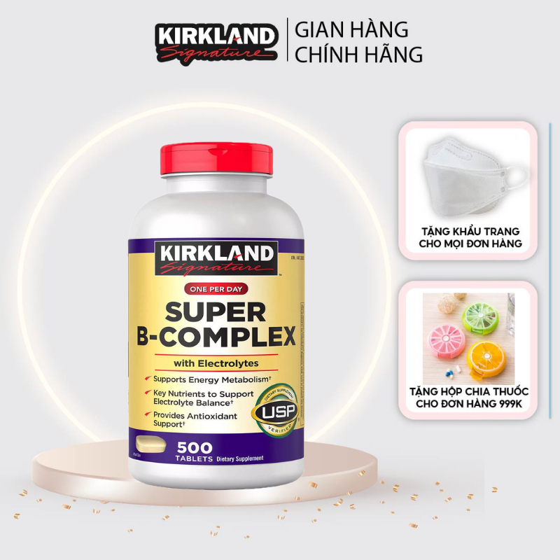 Viên uống bổ sung Vitamin B tổng hợp Kirkland Signature Super B-Complex 500 Viên của Mỹ