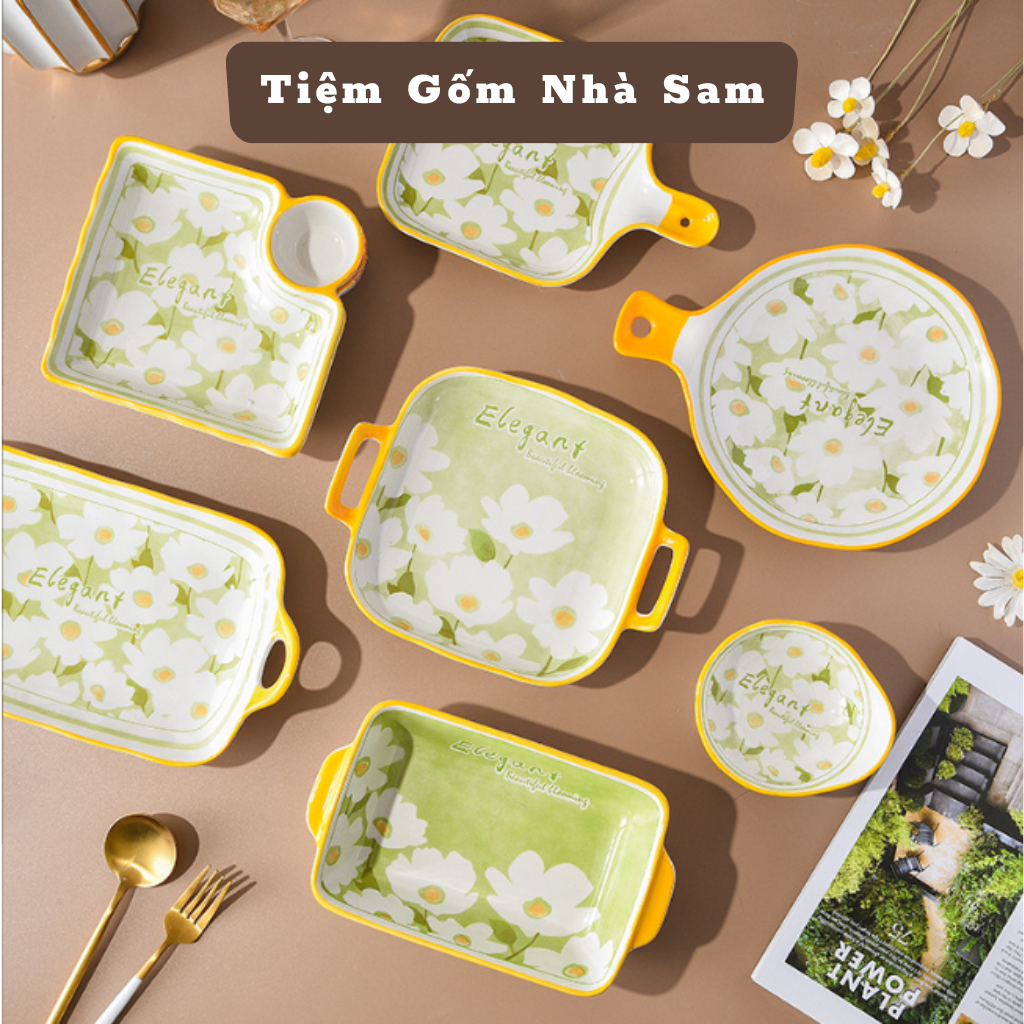 Bộ Bát Đĩa Cúc Trắng Của Tiệm Gốm Nhà Sam, Chén Dĩa Đa Dạng Kiểu Dáng, Decor Gian Bếp Sáng Bừng, Tươi Mới
