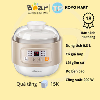 Nồi nấu chậm Bear DDZ-A08D1, nấu cháo, ninh, hầm, hấp cách thủy, 0.8L, sử dụng gốm sứ cao cấp, tiện dụng cho bé