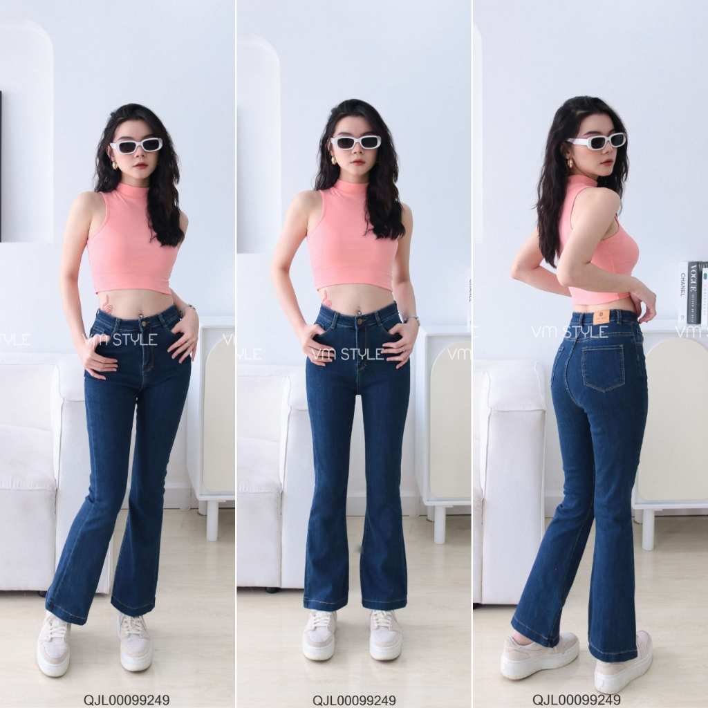 Quần jean nữ ống loe VMSTYLE thiết kế trơn lai thường co giãn basic 007-008 - QJL00099