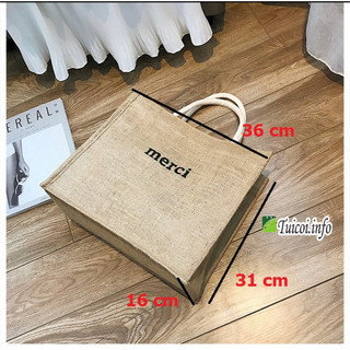 Túi cói merci loại 1 màu sáng, có đệm đáy giữ form túi, có lót