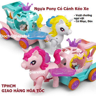 Đồ chơi Lồng Đèn xe ngựa pony kéo cỗ xe có nhạc đèn, ánh sáng sinh động chạy vượt chướng ngại vật cho bé