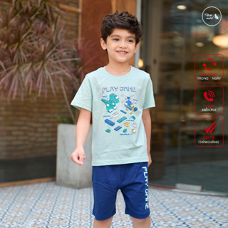 Đồ bộ bé trai tay ngắn size đại mùa hè vải cotton thoáng mát kiểu Hàn Quốc in Play Game cỡ 3-11 tuổi 30kg 40kg