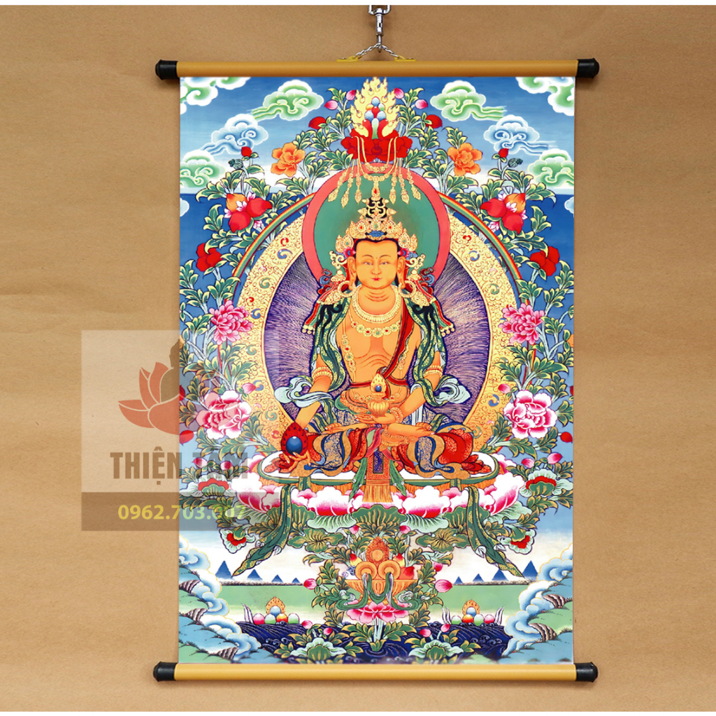 Tranh Địa Tạng Bồ Tát Mật Tông Thangka 40x60cm bằng vải bóng cao cấp