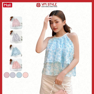 Áo cổ yếm VMSTYLE đi biển kiểu 2 tầng ren hoa nhí phối dây ngọc thời trang mùa hè 030294 ASU00363
