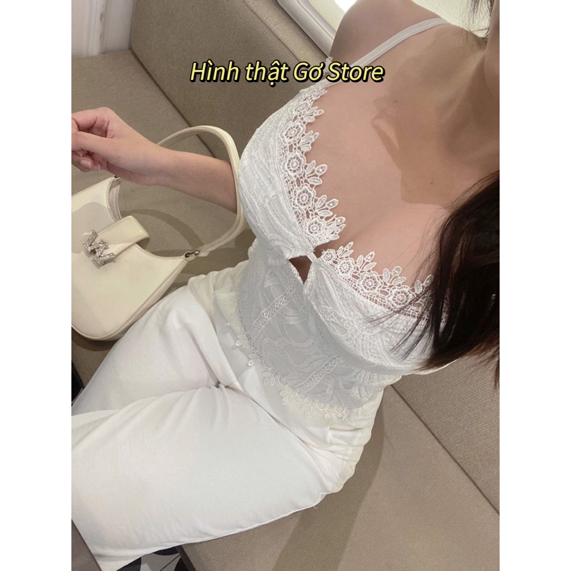 Set quần ống suông áo ren thời trang nữ sang chảnh - Gơ Store