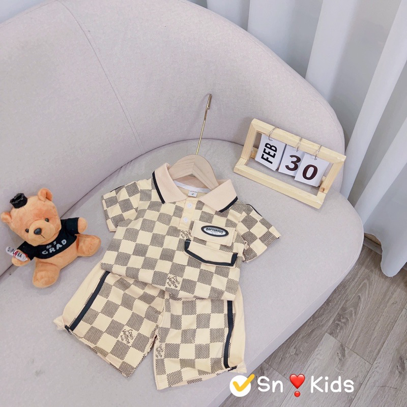 Set ô vuông L.V màu kem bé trai