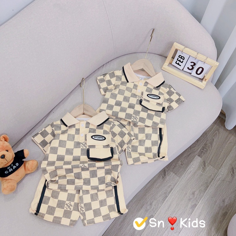 Set ô vuông L.V màu kem bé trai