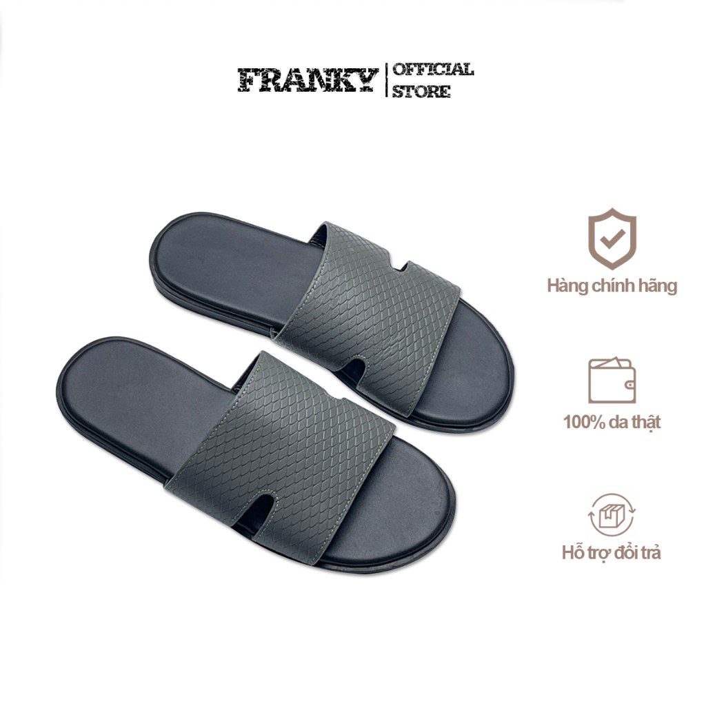 Dép Da Nam Franky Snake Slippers - Grey Vân Da Rắn Thiết Kế Cá Tính, Độc Đáo