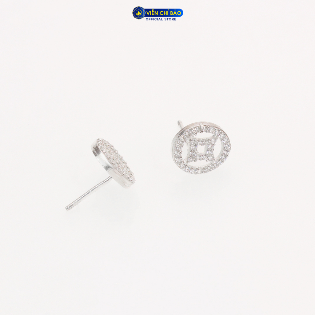 Bông tai bạc nữ Kim tiền đính đá sang chảnh chất liệu bạc S925 tthời trang phụ kiện trang sức nữ Viễn Chí Bảo B400299