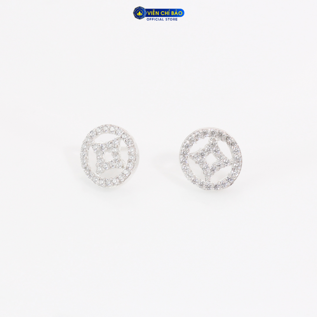 Bông tai bạc nữ Kim tiền đính đá sang chảnh chất liệu bạc S925 tthời trang phụ kiện trang sức nữ Viễn Chí Bảo B400299