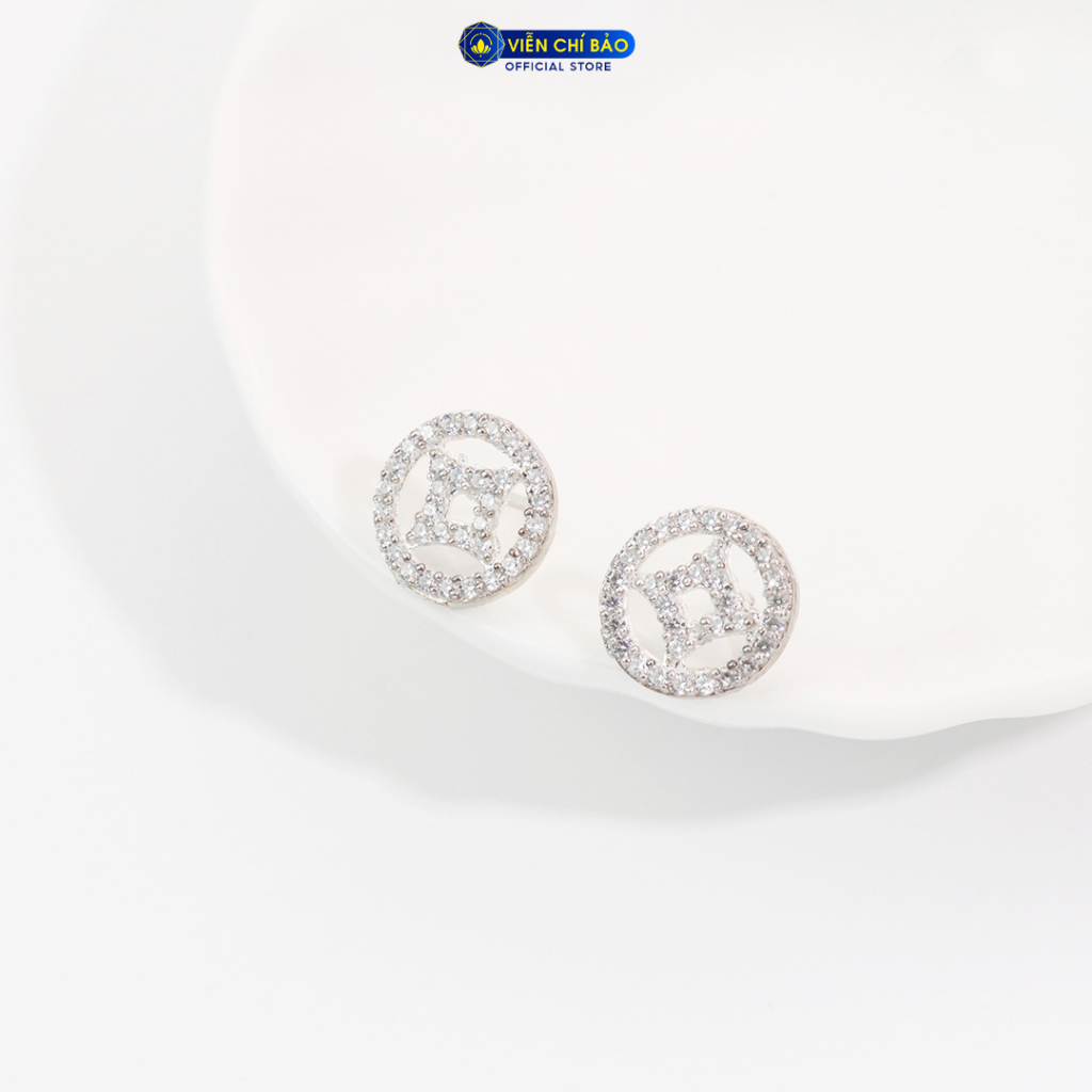 Bông tai bạc nữ Kim tiền đính đá sang chảnh chất liệu bạc S925 tthời trang phụ kiện trang sức nữ Viễn Chí Bảo B400299