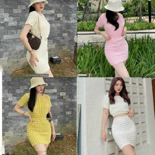 Set bộ đồ nữ áo croptop cổ tròn tay ngắn kèm chân váy ôm chất xốp dành cho nàng đi tiệc, đi chơi TM759 - YADO
