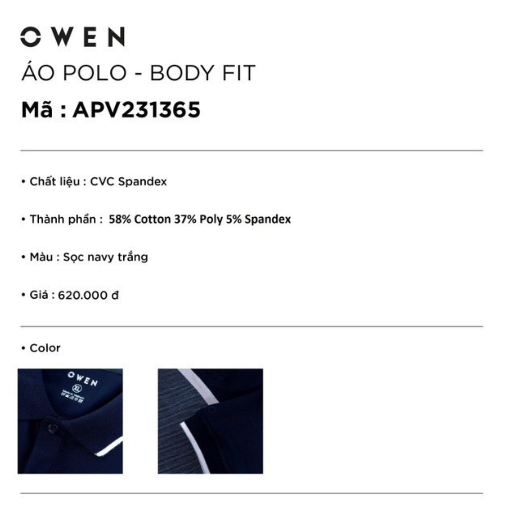 Áo thun nam có cổ bẻ polo OWEN APV231365 phông ngắn tay hàng hiệu cao cấp dáng body fit màu đen vải cotton mềm mát