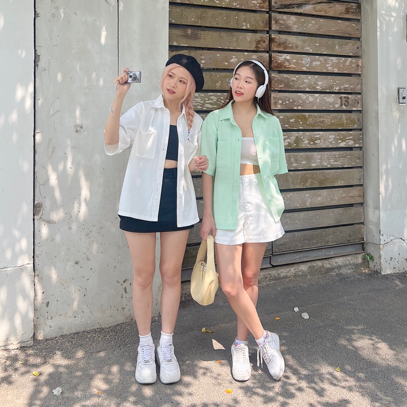ÁO SƠ MI FORM RỘNG, 2 TÚI NGỰC, MÀU PASTEL PHONG CÁCH HÀN QUỐC