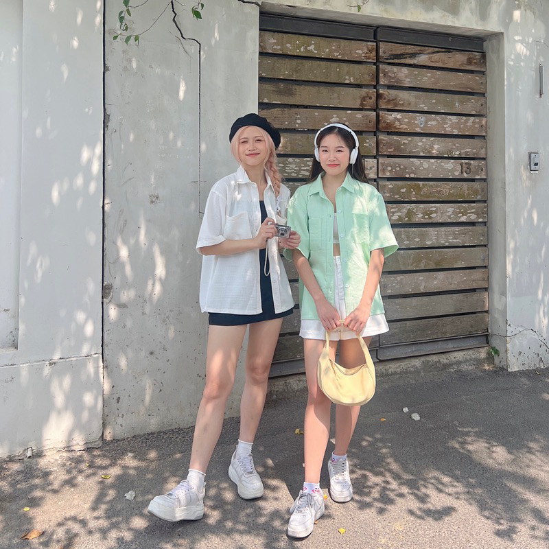 ÁO SƠ MI FORM RỘNG, 2 TÚI NGỰC, MÀU PASTEL PHONG CÁCH HÀN QUỐC