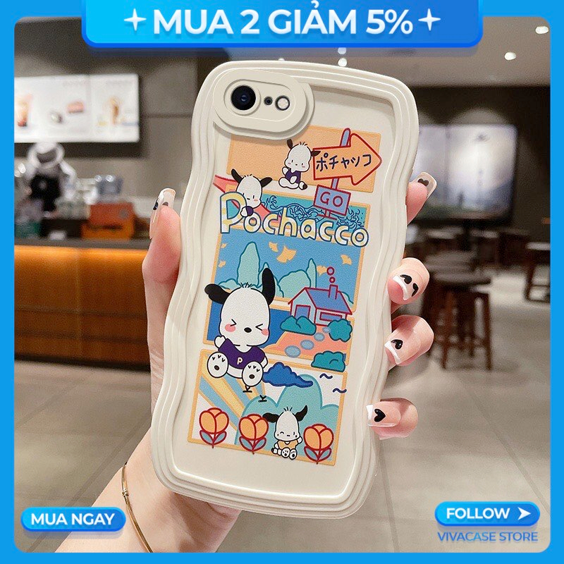 Ốp lưng Gợn Sóng Iphone X/XS/Xs Max/11/12 Pro/14 Plus/13 Pro Max/...trong hình Hoạt hình Pochacco