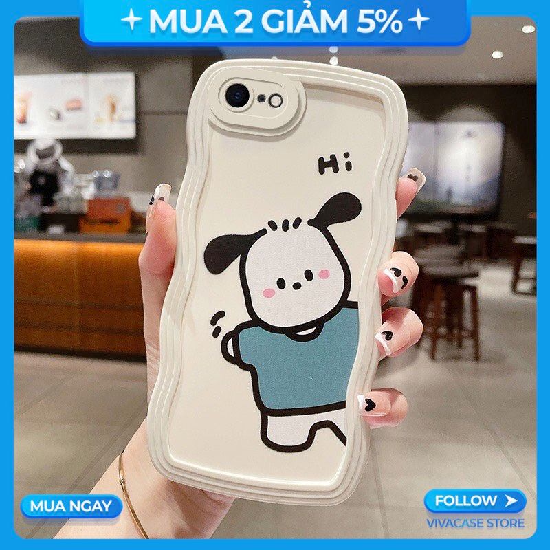 Ốp lưng Gợn Sóng Iphone X/XS/Xs Max/11/12 Pro/14 Plus/13 Pro Max/...trong hình Hoạt hình Pochacco