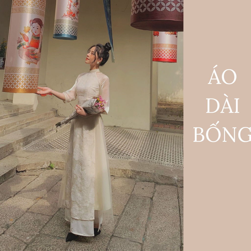 Áo dài nữ thiết kế hoa dập nổi cao cấp may sẵn ( Chọn size phần mô tả)